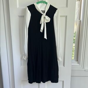 Elegant Black and White Bow-Tie Dress